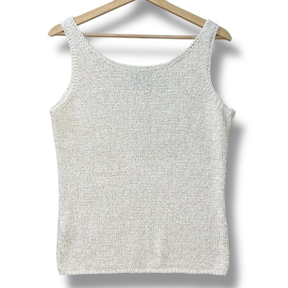 LAFAYETTE  148 New York Cream Silk Blend Knit Tank Top Women's L Sweater Luxury - Picture 2 of 5